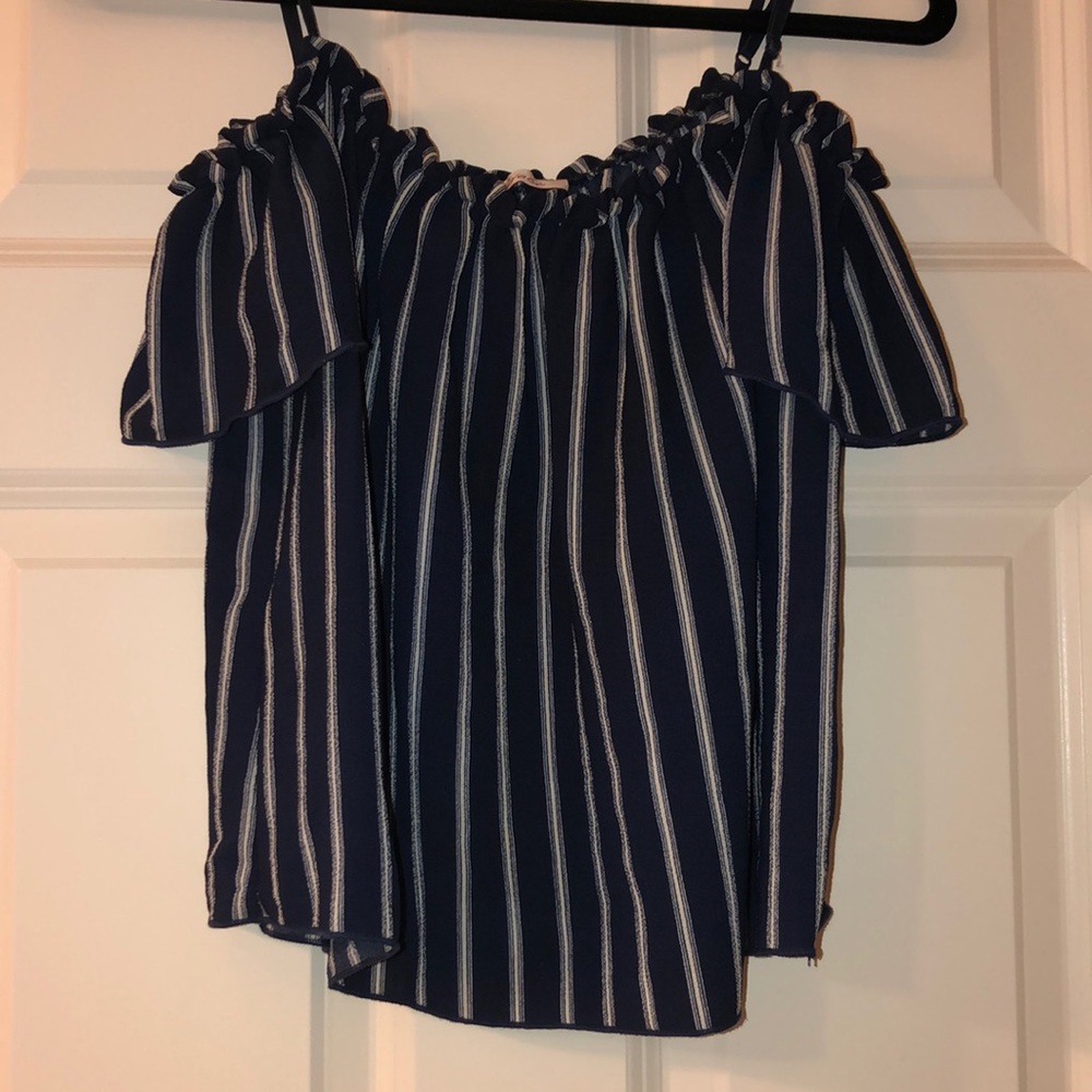 Navy and white striped off shoulder top